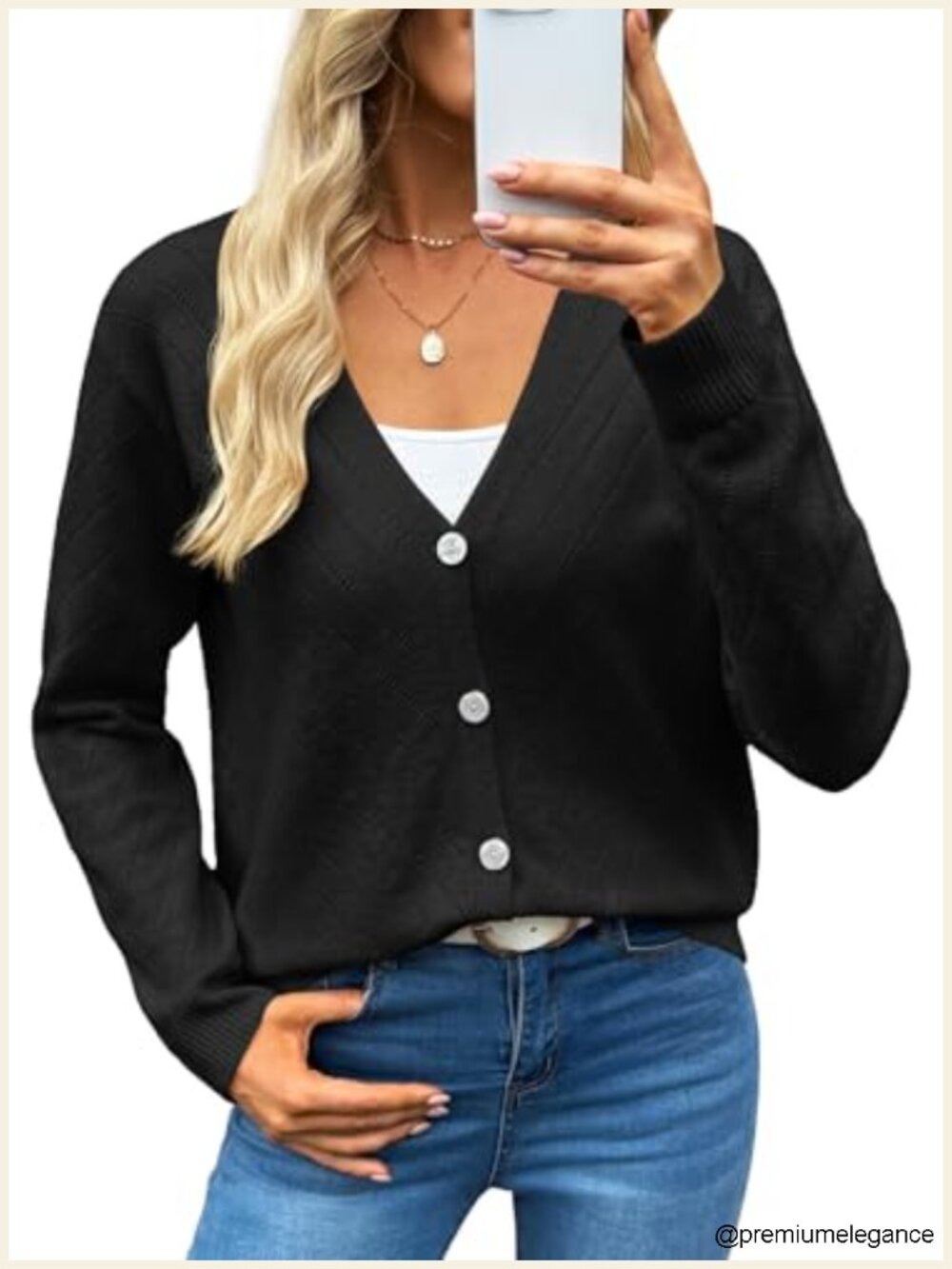 Lightweight V Neck Button Up Cardigan Sweater Knit Business Casual
